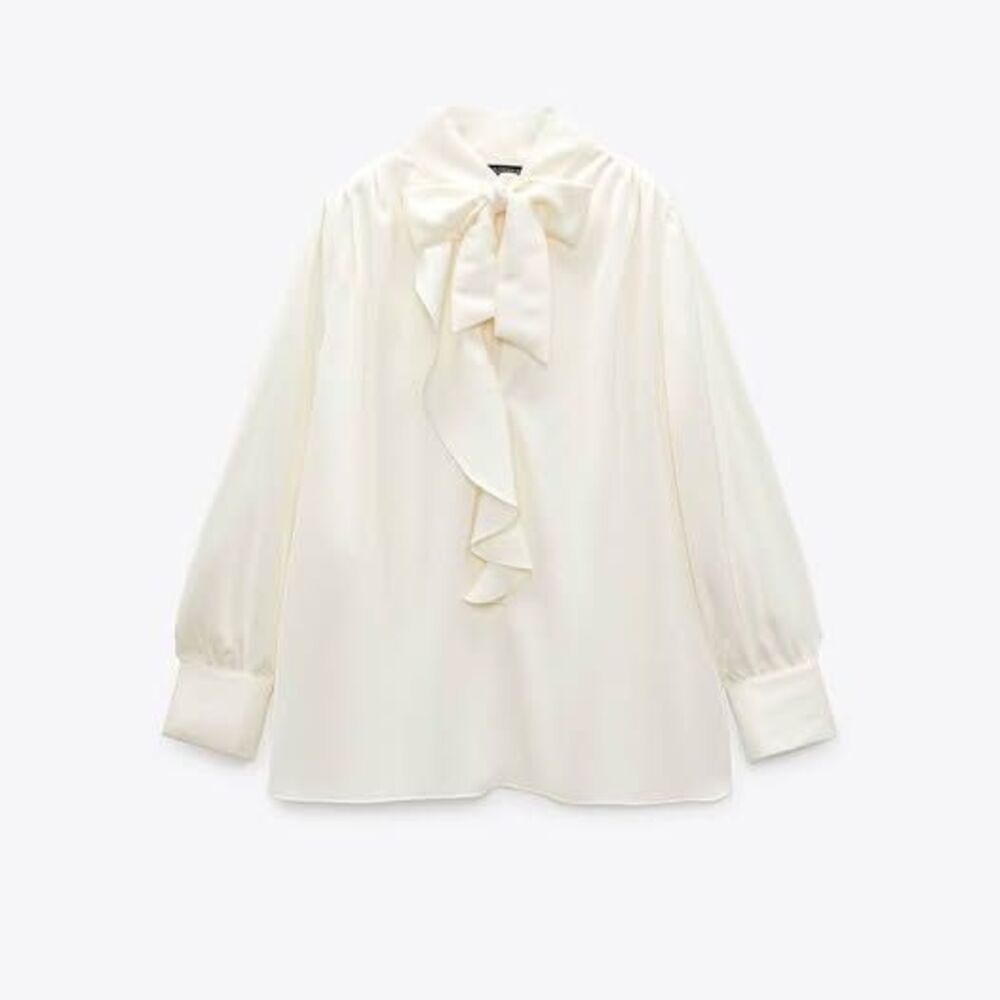 Zara Bow Trim Satin Effect Blouse-Size XS